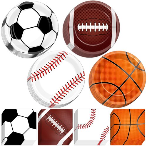 Lonfliness 96 Pcs Sports Birthday Party Decoration Sport Disposable Paper Plates Napkins Basketball Football Baseball Dessert Cake Tableware Supplies Rugby Theme Activities Game Party Dinnerware Favor