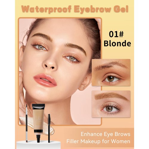 Waterproof Eyebrow Gel Blonde, Sweat-Proof Longwear Strong Hold Tinted Brow Gel, Vegan, Cruelty-Free, Brow Glue Mascara for Eyebrows with Eyebrow Brush, Sculpting Eye Brows Filler Makeup for Women-01