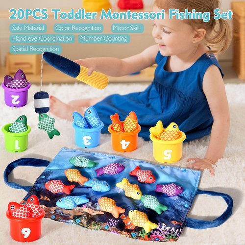 BAHIAKLO Montessori Toys for 1 Year Old Boy Girl Gifts, Cloth Fishing Game for Toddler 1-3, Sorting Learning Baby Toys 6-12-18 Months, One Year Old Girl Boy Birthday Gifts, Toddler Stocking Stuffers
