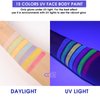 15 Colors Glow Neon Face Paint, Water Activated UV Face Paint, Neon Glow in The Dark Body Paint Washable Eyeliner Face Painting for Party, Halloween, Festival, Rave