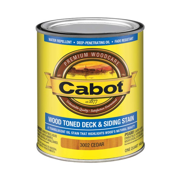 Cabot Wood Toned Stain + Sealer, Exterior Natural Wood Stain, Cedar, Quart