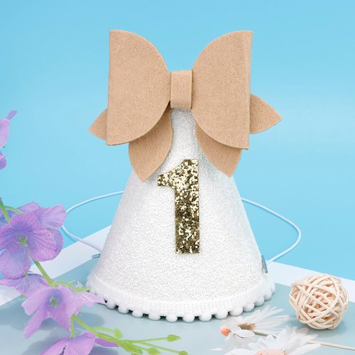 Chanaco 1st Birthday Hat Happy Birthday Bow Crown Glitter First Birthday Headband, One Birthday Headwear 1st Birthday Party Hats Birthday Decoration Party Favor Hair Accessories