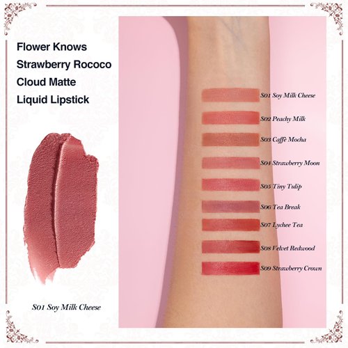 Flower Knows Strawberry Rococo Cloud Lip Cream Matte Liquid Lipstick-Long Lasting&Highly Pigmented Lip Stain -Velvety Waterproof Lip Makeup for Girls&Women-0.12 Fl Oz,1 Count(S01 Soy Milk Cheese)