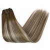Ve Sunny Balayage Clip in Hair Extensions Real Human Hair Brown Blonde Clip in Extensions Balayage Chestnut Brown with Blonde Ombre Clip in Hair Extensions Human Hair 80g 5pcs 12Inch