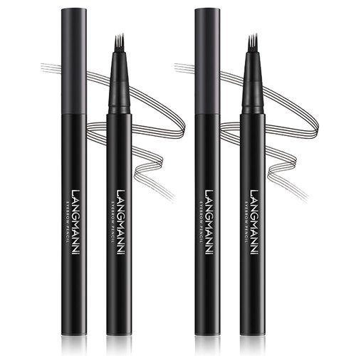 LANGMANNI Eyebrow Pen - Wild Micro-4Tip Prong Lasting Water Eyebrow Pencil, For Effortless & Natural Looking Brows That Last All Day (#1 Black 2pcs)