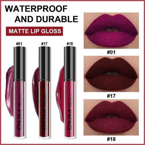 AMY'S DIARY Dark Red Purple Matte Plum Liquid Lipstick 3Pcs Sets,24-hour Lipstick Dark Deep Maroon Purple Brown Plum Red Lip Stain 24 Smudge Waterproof for Women