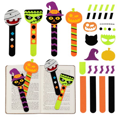 Shemira 16 Pack Halloween Crafts for Kids, Halloween Bookmark Craft for Party Favors, Halloween T...