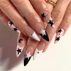 Star Press on Nails Medium Almond Fake Nails French Tip False Nails with Designs Y2K Acrylic Glue on Nails Glossy Full Cover Stick on Nails Stiletto Artificial Nails for Women Manicure 24Pcs