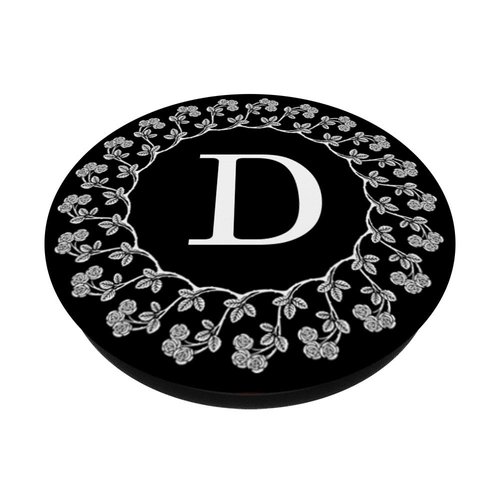 Fun Cell Phone Pop Up Holder,Cute White Floral Rose Letter D PopSockets Grip and Stand for Phones and Tablets