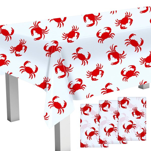 Lcnjscgo 3PCS Crab Party Tablecloths Sea Animals Party Supplies Crab Party Decorations Tablecloth for Summer Seafood Dining Kitchen Decoration