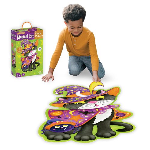 Peaceable Kingdom Shimmery Magical Cat Floor Puzzle – Giant Halloween Puzzle for Kids Ages 3 & up – Fun-Shaped Puzzle Pieces – Great for Classrooms