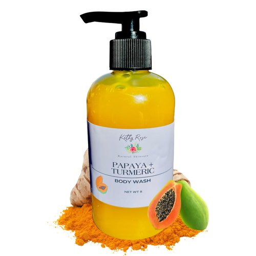 Kathy Rose Naturals Papaya Turmeric Body Wash - Brightening Body Soap for Dark Spots - Inner Thights and Dark Underarms - Deep Cleanses Sebum and Dull Skin 8 oz