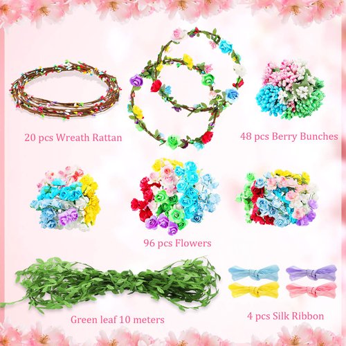 Syhood Flower Crowns Making Kit, 168 Pcs Parts, Make Your Own Flower Crown Wreath Headbands and Bracelets Craft Kit Hair Accessories Handmade DIY Floral Crown Garland Kit Presents for Girls