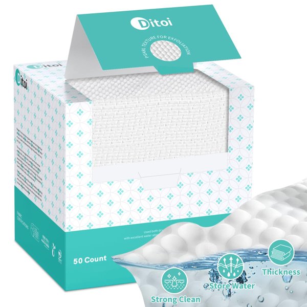 Ditoi Face Towels, 10"×12" Disposable Face Towel, Ultra Thick Face Towelettes, Soft Facial Cloths, Makeup Remover Dry Wipes, 50 Count (1Pack)