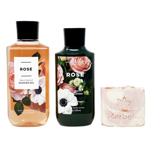 Bath & Body Works ROSE - Duo Gift Set- Shower Gel and Body Lotion with a Himalayan Salts Spring Soap.