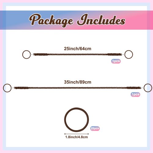 ARefugen 2 Pack 25"/35" Strong Hair Ties and 20Pcs Elastics Hair Ties for Long Thick Hair, Elastics 4mm Hair Tie Scrunchies Ponytail Holders Hair Accessories for Water Wind Sports (Brown)
