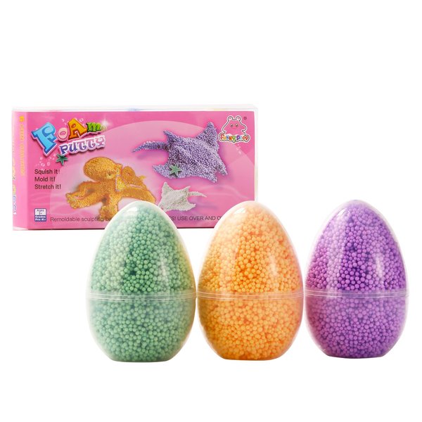 3 Colors Floam Clay Eggs, Foam Modeling Clay Supplies Toys Foam Beads Play Kit, DIY Educational Art Craft for Boys Girls, Kindergarten Preschool Creative Toys