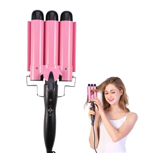 Wavy Hair Curler,Hair Curling Roll Ceramic Iron,Temperature Adjustable Portable 3 Barrels 4 Size Wave Iron Wand Curler DIY Curly Hair Styling Tools(32mm)