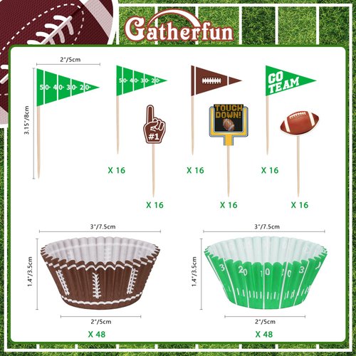 Football Party Supplies: 96-Count Football Cupcake Liners & 96pcs Cupcake Toppe -Game Day, Birthday, and Tailgate Parties - Premium Football Cake Decorations - Football Party Favors