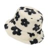 Yonchic Winter Soft Faux Fur Plush Bucket Hat, Lovely Flower Shape Fisherman Cap, Fashion Outdoor Thick Warm Sun Cap for Women (Black)