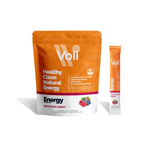 Voli Energy - Beachside Berry - Clean Energy Supplement, 100mg Caffeine from Green Tea Extract, No Artificial Sweeteners, No Added Sugars, Replenish and Revitalize, 15 Servings (Pack of 1)