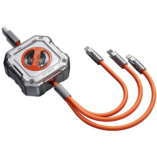 OATSBASF 2023 Upgraded Multi Charging Cable, 3 in 1 Retractable USB Charging Cable with Type C, Micro USB, Phone Port, Mech Style Multiple Fast Charger Cord for Phone 15 14 13 12 11 XS XR(4ft/Orange)
