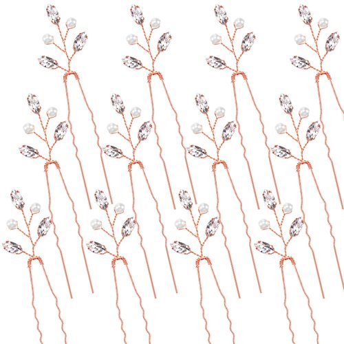 12 Pcs Crystal Bride Hair Pins Bridal Wedding Pearl Rhinestone Hair Pieces Vintage Wedding Hair A...