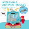 BRINJOY Cash Register for Kids with Scanner, Pretend Play Calculator Supermarket Toys w/Basket, Play Money, Credit Card, Play Drinks, Toddler Toy Register w/Microphone & Sound for Girls & Boys Ages 3+