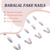 BABALAL Coffin Press on Nails Long French Fake Nails with Nail Glue Blue Glossy Glue on Nails 24pcs Ballerina Acrylic Nails Blue False Nails