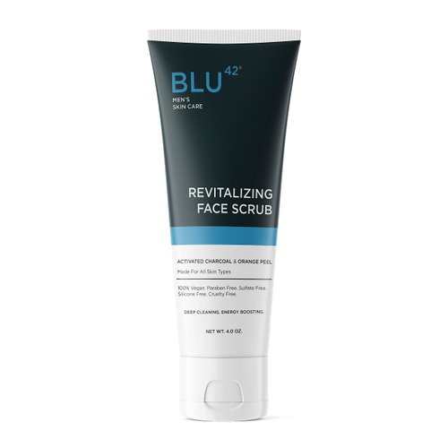 Blu42 Revitalizing Face Scrub for Men | Daily Exfoliating Face Cleanser | Activated Charcoal & Orange Peel | 4oz