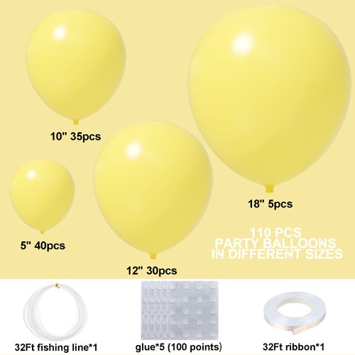 Yellow Balloons 110Pcs Yellow Balloon Garland Arch Kit 5/10/12/18 Inch Matte Latex Yellow Balloons Different Sizes as Honey Bee Gender Reveal Balloons Baby Shower Birthday Sunflower Party Decorations