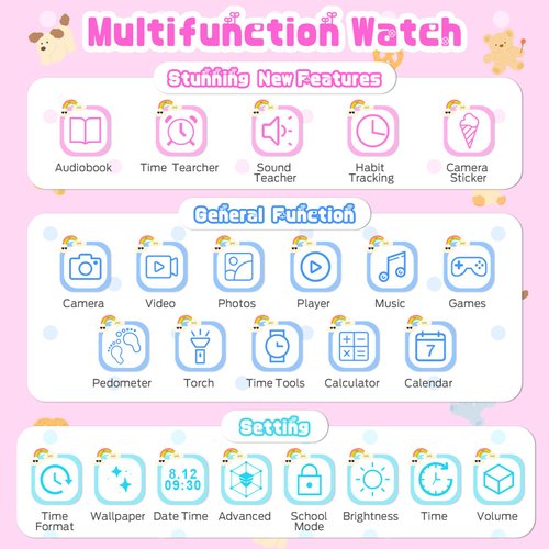 Kids Smart Watch Toys for Boys Girls – Children Watch for Kids 4-12 Years Touch Screen Watch with 15 Games Video Camera Music Player Alarm School Mode Education Birthday Gifts Ages 5 6 7 8 9 10 (Pink)