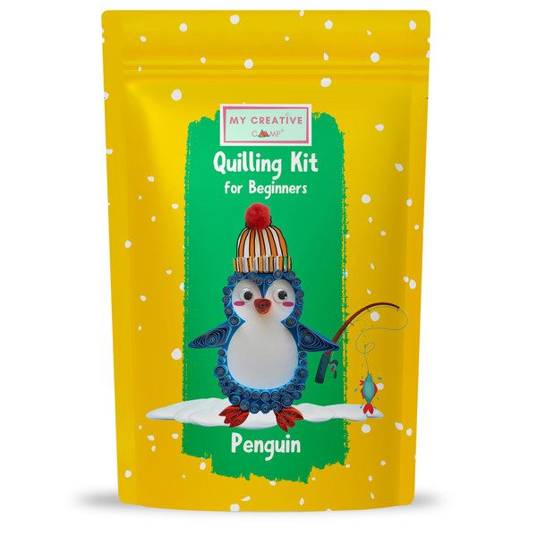 MY CREATIVE CAMP Beginner Penguin Quilling Kit -DIY Paper Quilling Kit for Kids & Adults,Paper Craft Kit,Crafts for Adults,Party Favor,Christmas Stocking Stuffer,1 Project with Instructions & Supplies