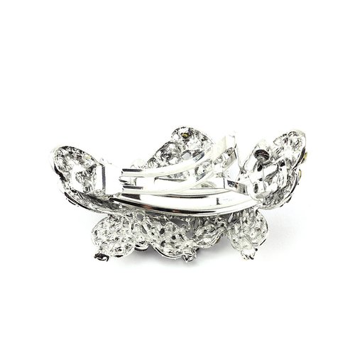 Women&#39;s Rhinestone Dual Butterfly Barrette Clip Hair Pin Antique Silver IMB2127, Brown