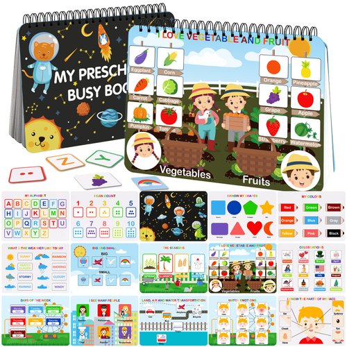 HAN-MM Busy Book for Toddlers 1-3, Preschool Learning Activities 30 Themes Kids Binder and Early Learning Toys, Montessori Toys for 3 Year Old, Autism Learning Materials and Tracing Coloring Book