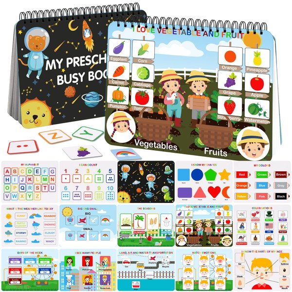 HAN-MM Busy Book for Toddlers 1-3, Preschool Learning Activities 30 Themes Kids Binder and Early Learning Toys, Montessori Toys for 3 Year Old, Autism Learning Materials and Tracing Coloring Book