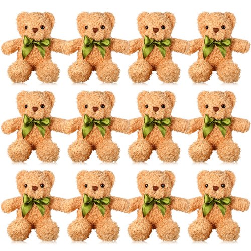 HyDren 12 Pack Bear Stuffed Animals Bulk 10 Inch Small Bear for Baby Shower Plush Bears with Bow Tie for Valentine's Day Wedding Birthday Christmas Bulk Gifts(Light Brown)