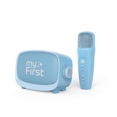 myFirst Voice 2 - Kids Mini Karaoke Machine with Wireless Microphone and Ai Voice Changer for Kids, Portable Bluetooth Speaker, Christmas Toys Gifts for Girls and Boy 3-12 Years Old (Blue)