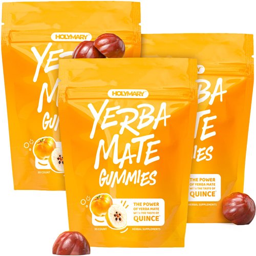 HOLYMARY Yerba Mate Gummies - Energy, Focus, Power Vegan, Non-GMO, Natural Ingredients, Gluten Free, Delicious Dietary Supplement Gummies 3 Pack (90 Gummies)