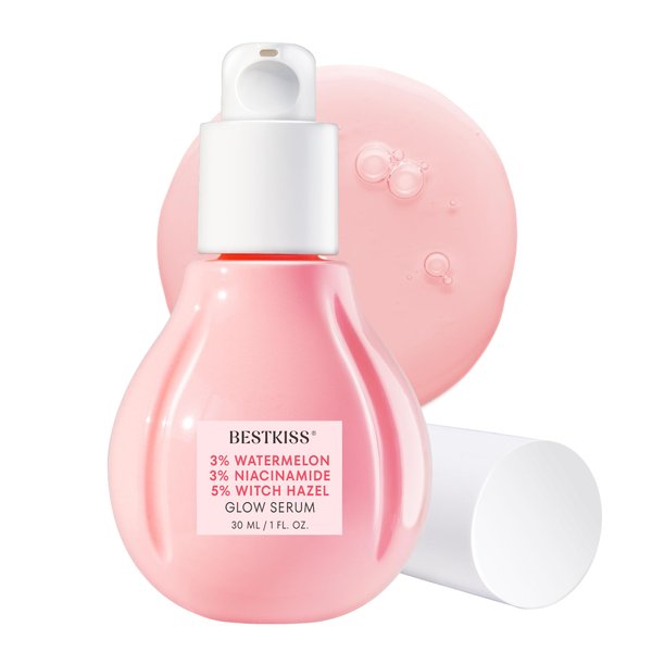 Bestkiss Watermelon Niacinamide Glow Serum: Hydrating Skincare & Illuminating Makeup Primer for Radiant Glass Skin - Hyaluronic Acid Face Serum for Plumping & Brightening Dewy Finish 30mL