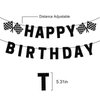 Race Car Birthday Banner, Pre-Strung Black Happy Birthday Banner, Race Car Party Birthday Decorations for Boys, Racing Themed Birthday Party Decorations, Let’s Go Racing Party Supplies