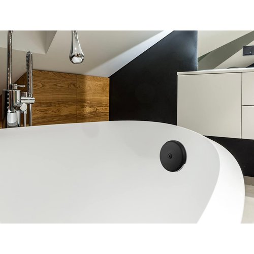 CalcMetal Single Hole Bathtub Drain Overflow Plate with One Matching Screws, Easy to Install, Matte Black