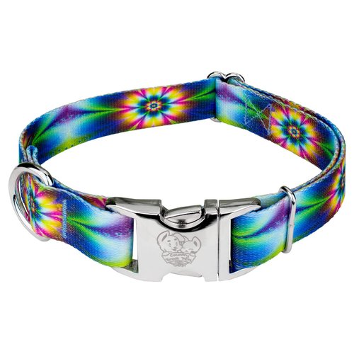 Country Brook Petz - Tie Dye Flowers Premium Dog Collar - Groovy Collection with 12 Far Out Designs (1 Inch, Medium)