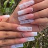 Ombre Pink White Press on Nails Long Square BAOYAALIN, Glitter Fake Nails with Rhinestones Design Gel Glue on Nails for Women Girls Full Cover Acrylic Artificial False Stick on Nail for Wedding 24Pcs