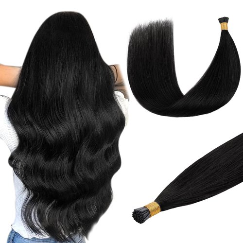 DOORES I Tip Hair Extensions, Jet Black 50g/100s 14 Inch, I Tip Remy Hair Extensions Natural Hair Extensions Cold Fusion Hair Extensions Silky Smooth Hair Extensions Straight Hair Extensions for Women