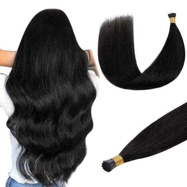 DOORES I Tip Hair Extensions, Jet Black 50g/100s 14 Inch, I Tip Remy Hair Extensions Natural Hair Extensions Cold Fusion Hair Extensions Silky Smooth Hair Extensions Straight Hair Extensions for Women