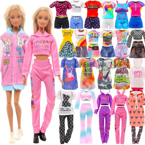 10 Set Doll Clothes for 11.5 Inch Girl Doll Include 4 Fashion Dresses 1 Sport Wear 4 Tops and 4 S...