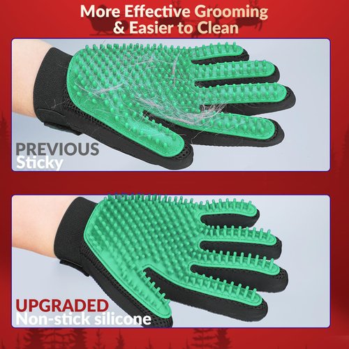 Pet Hair Remover Gloves, Enhance Pet Grooming Glove with 255 Tips, Deshedding Glove for Dog and Cat, 1 Pair Left & Right Gentle De-Shedding Glove Brush, Green