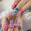 Tyuimhx Colorful Press on Nails Coffin Long Fake Nails Glossy False Nails With Clouds Designs Full Cover Stick on Nails Acrylic Reusable Artificial Nails for Women Glue on Nails 24Pcs