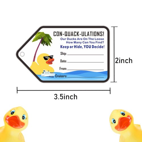 Duck Duck Tags, Cruising Rubber Duck Tag, Ducking Game Cards, 35 Pack, 2.2 x 3.5 Inches, with Hole and 35 Rubber Bands